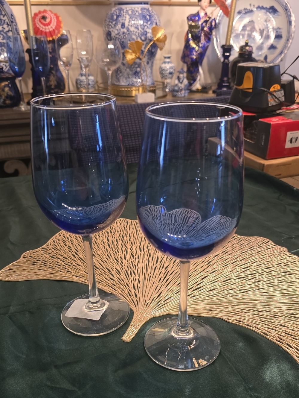 Blue Glass Wine Goblets - Set of 2